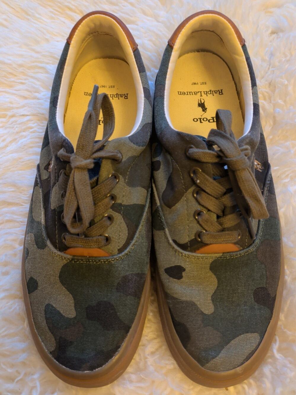 Polo Ralph Lauren Thorton Sneakers Mens 10D Green Camo Canvas Low Top Lace Up